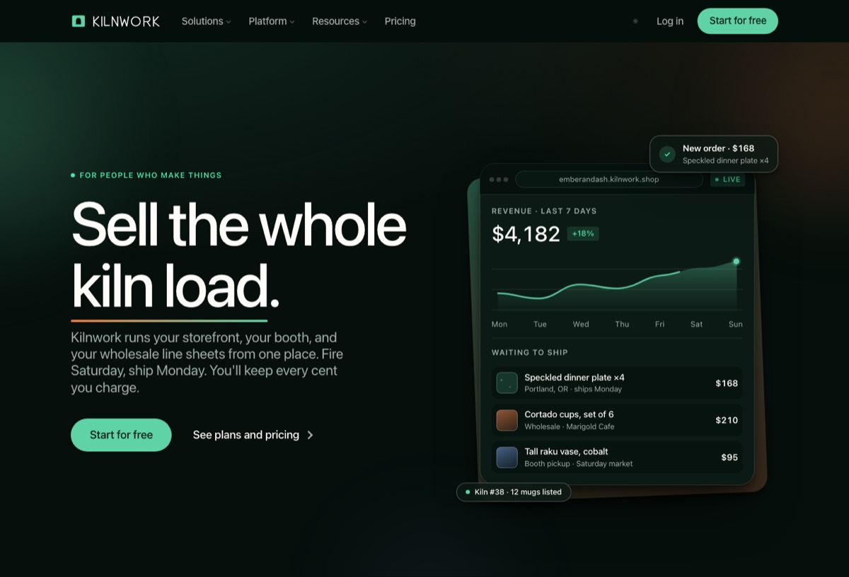 The Kilnwork landing page